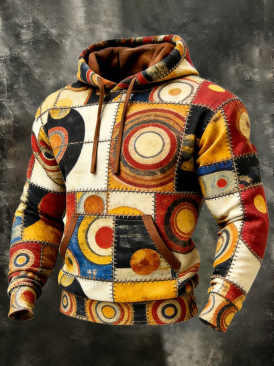 Sudadera casual geométrico Patchpara trabajo Art con gorrasucha para hombre
