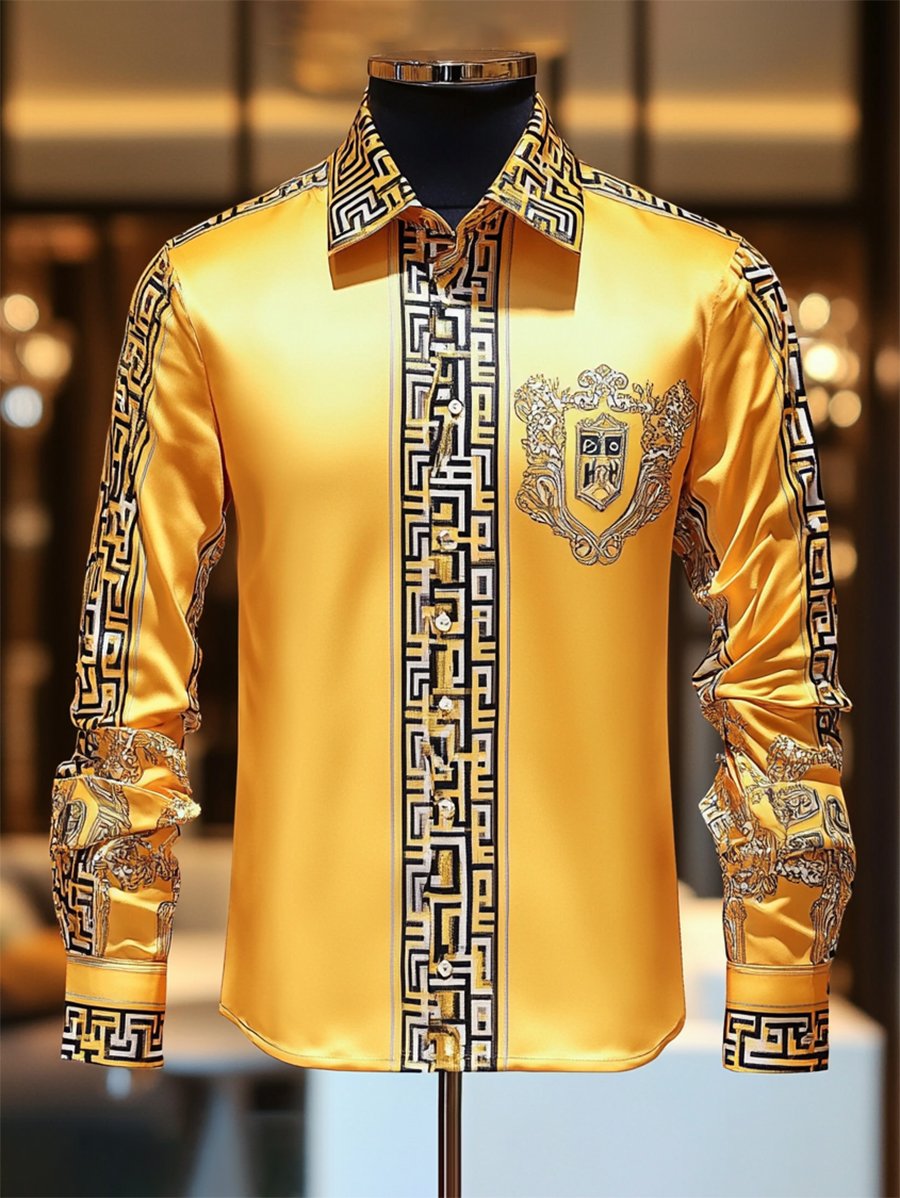 Camisa satén de lujo vintage ejecutivo de manga larga para hombre