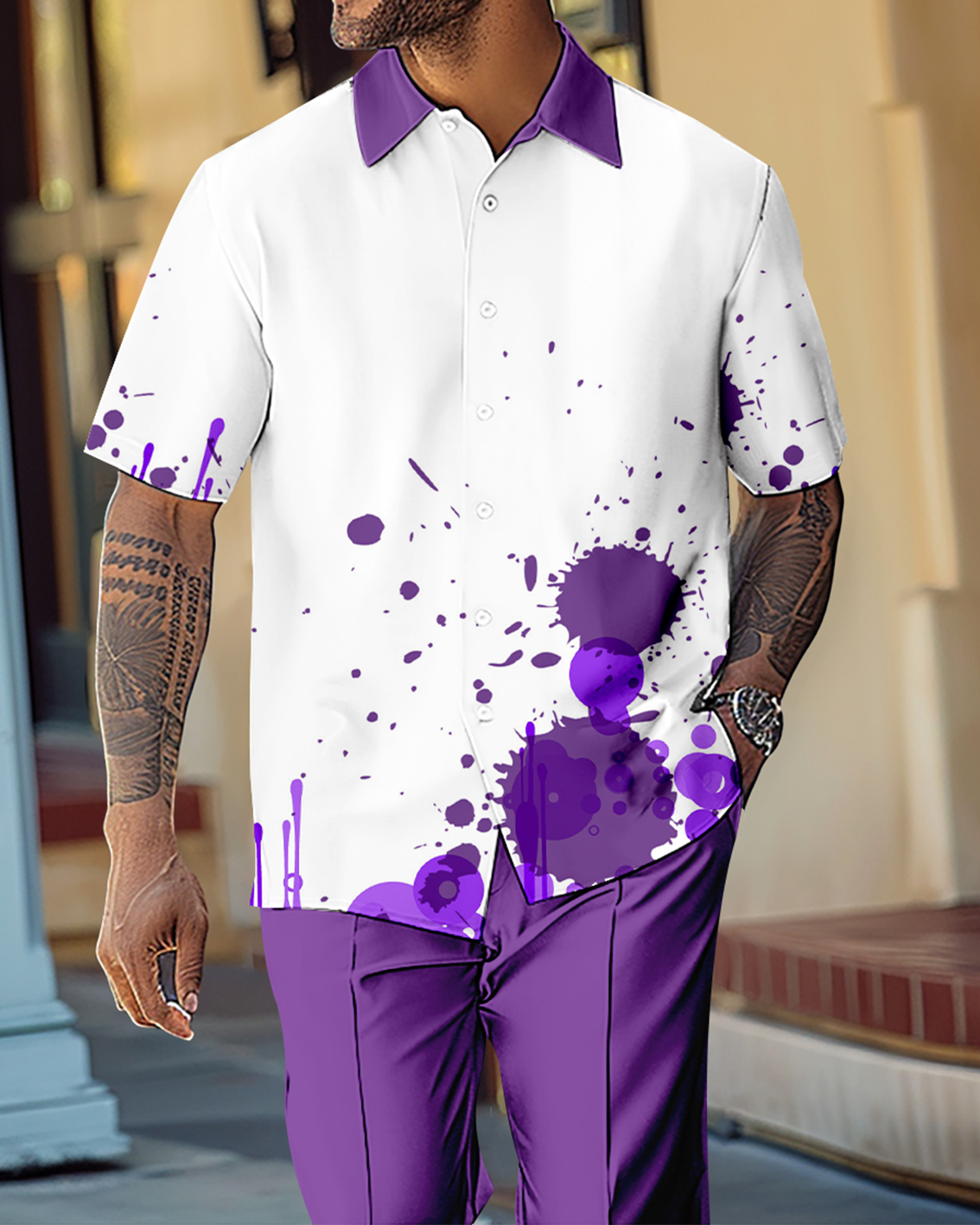 Camisa Gorgeous en bloques de color de manga corta Walking Suit 1077 para hombre