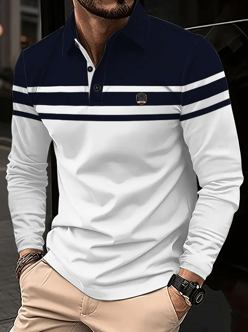 Camisa polo ejecutivo clásico rayas estampado Button para hombre