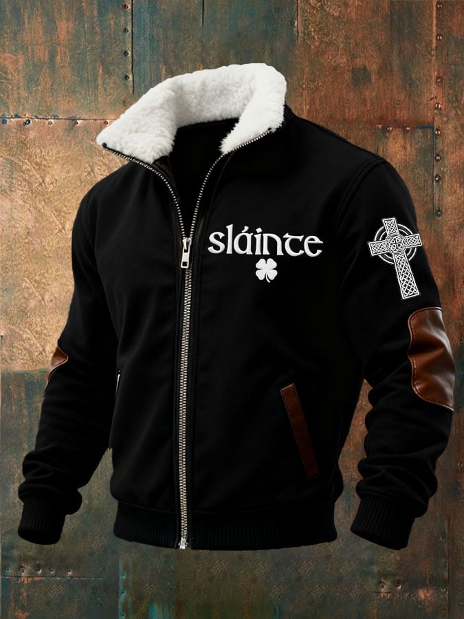 Sudadera St. Patrick's Day estampado polar-Lined con cierre con gorrasucha chaqueta para hombre