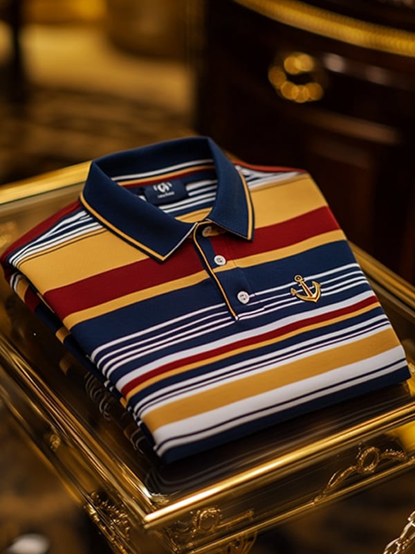 Camisa polo retro ejecutivo rayas estampado de manga larga para hombre
