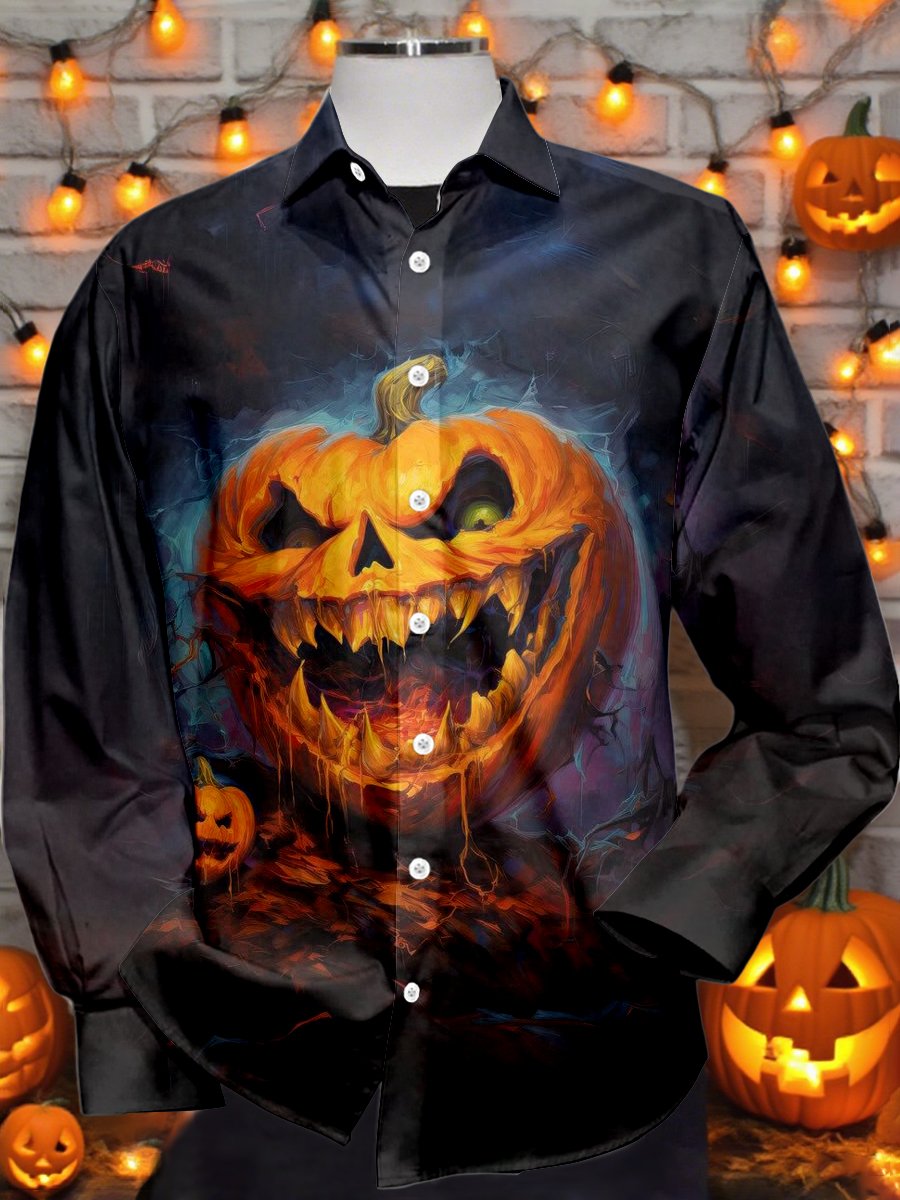 Camisa vintage Halloween estampado de manga larga para hombre