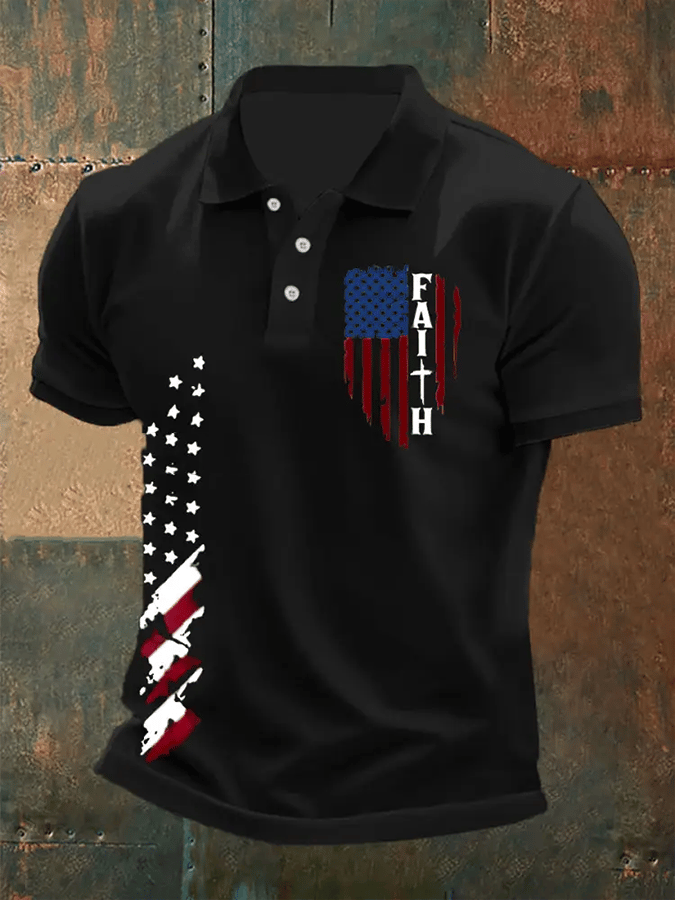 Camiseta Faith Cross America Flag estampado de manga corta POLO para hombre
