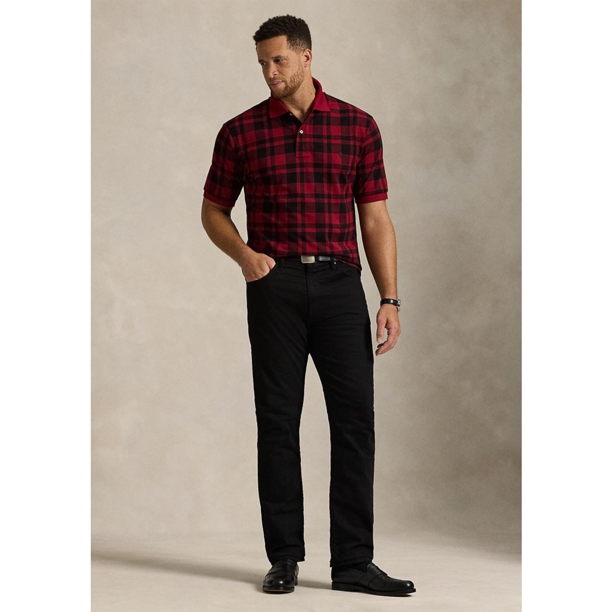 Big & Tall Plaid Mesh Polo Shirt - 4