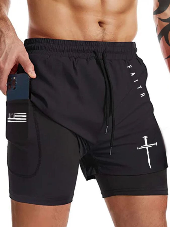 Shorts Faith Cross estampado Double Layer (With bolsillos) para hombre