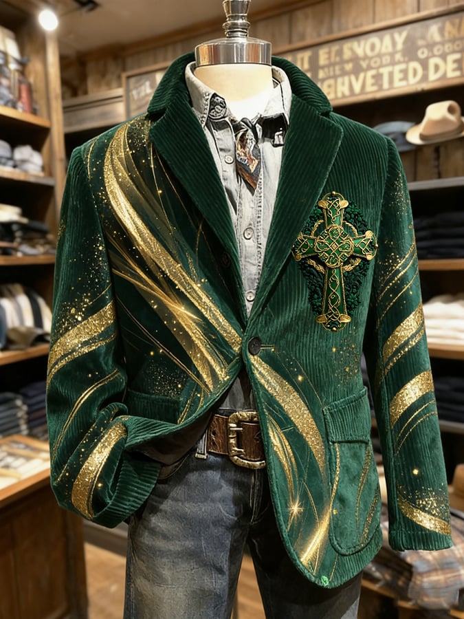 Saco retro St. Patrick's Day estampado casual para hombre