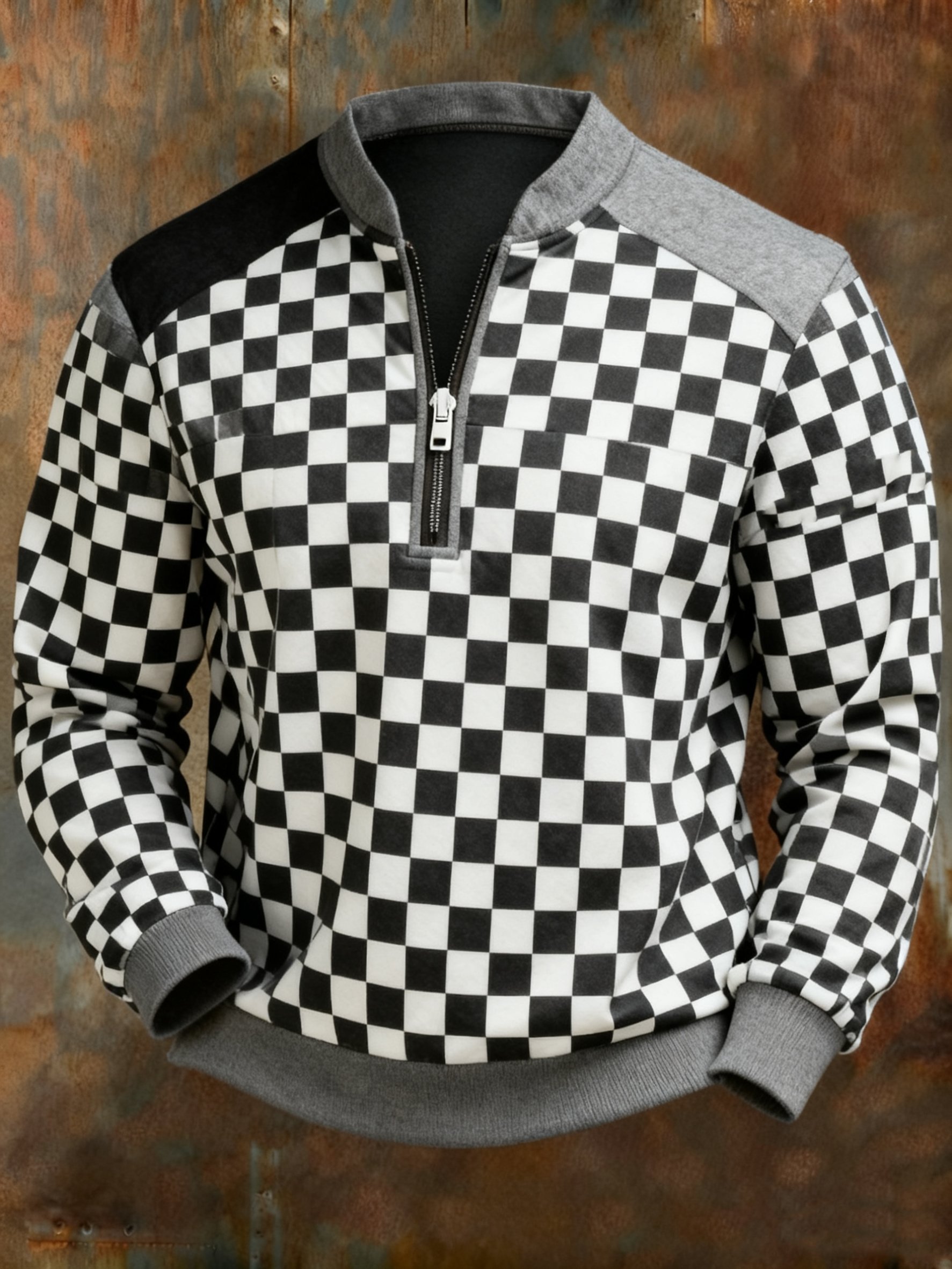 Sudadera Checkered geométrico estampado cierre