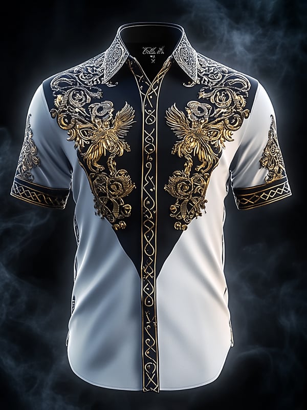 Camisa retro Viking gráfico de manga corta para hombre