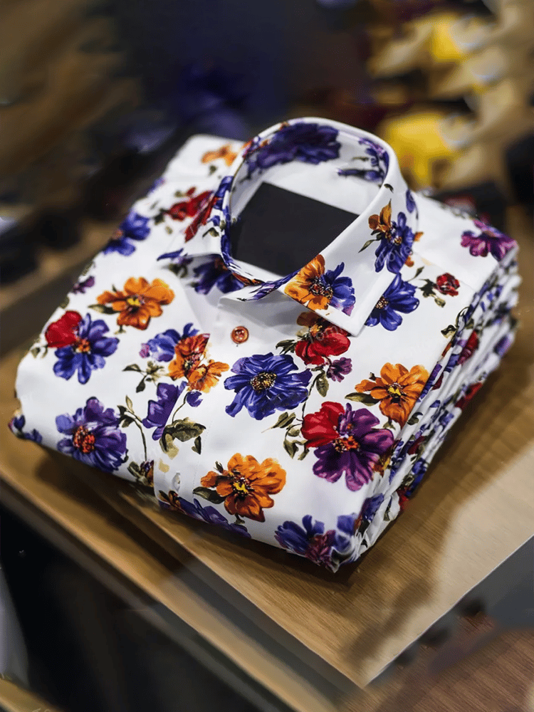 Camisa ejecutivo de lujo floral estampado de manga corta para hombre