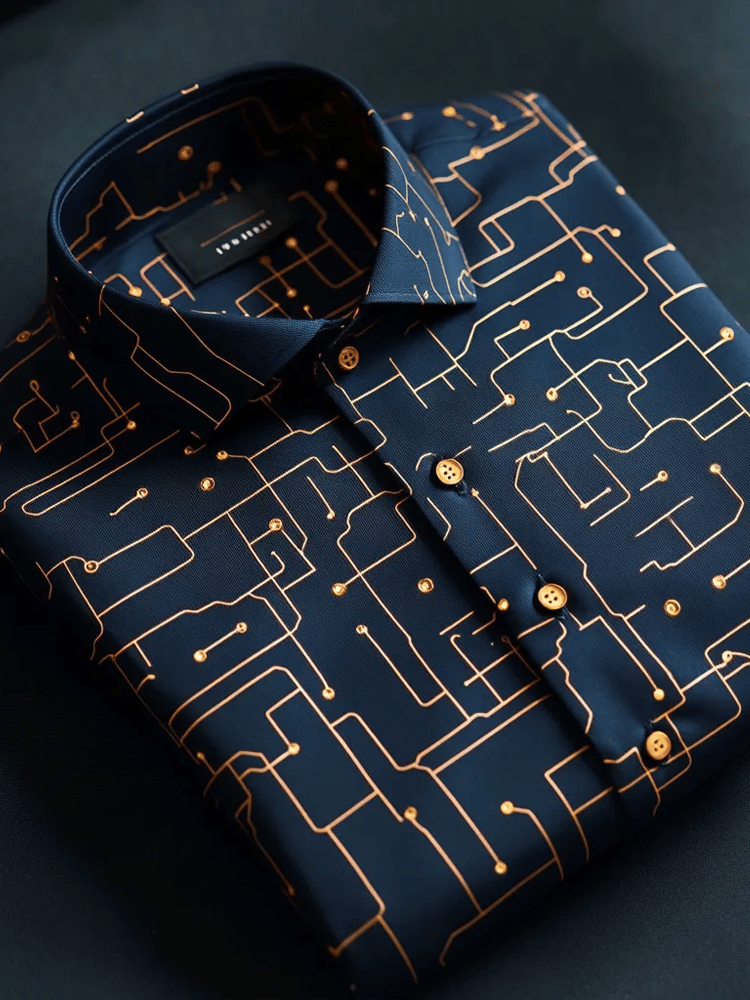 Camisa de lujo Romantic Contrast Color estampado de manga larga para hombre