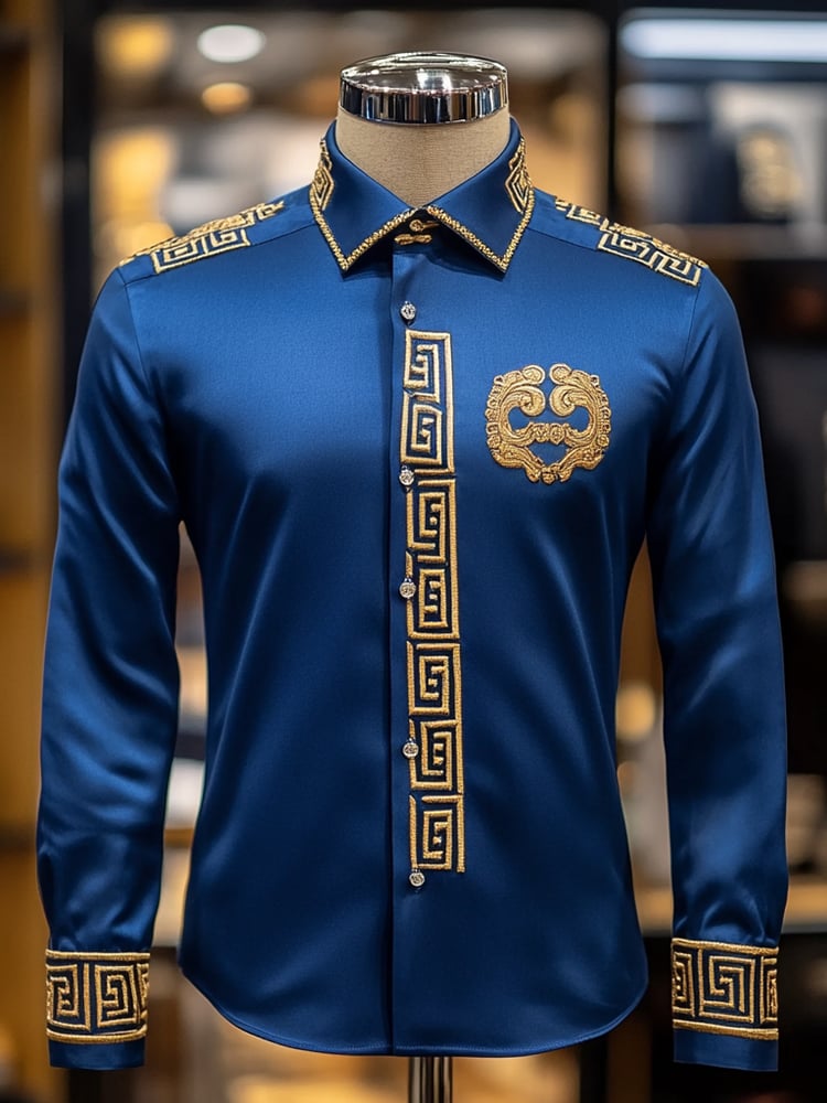 Camisa satén Luxe de manga larga con botones para hombre