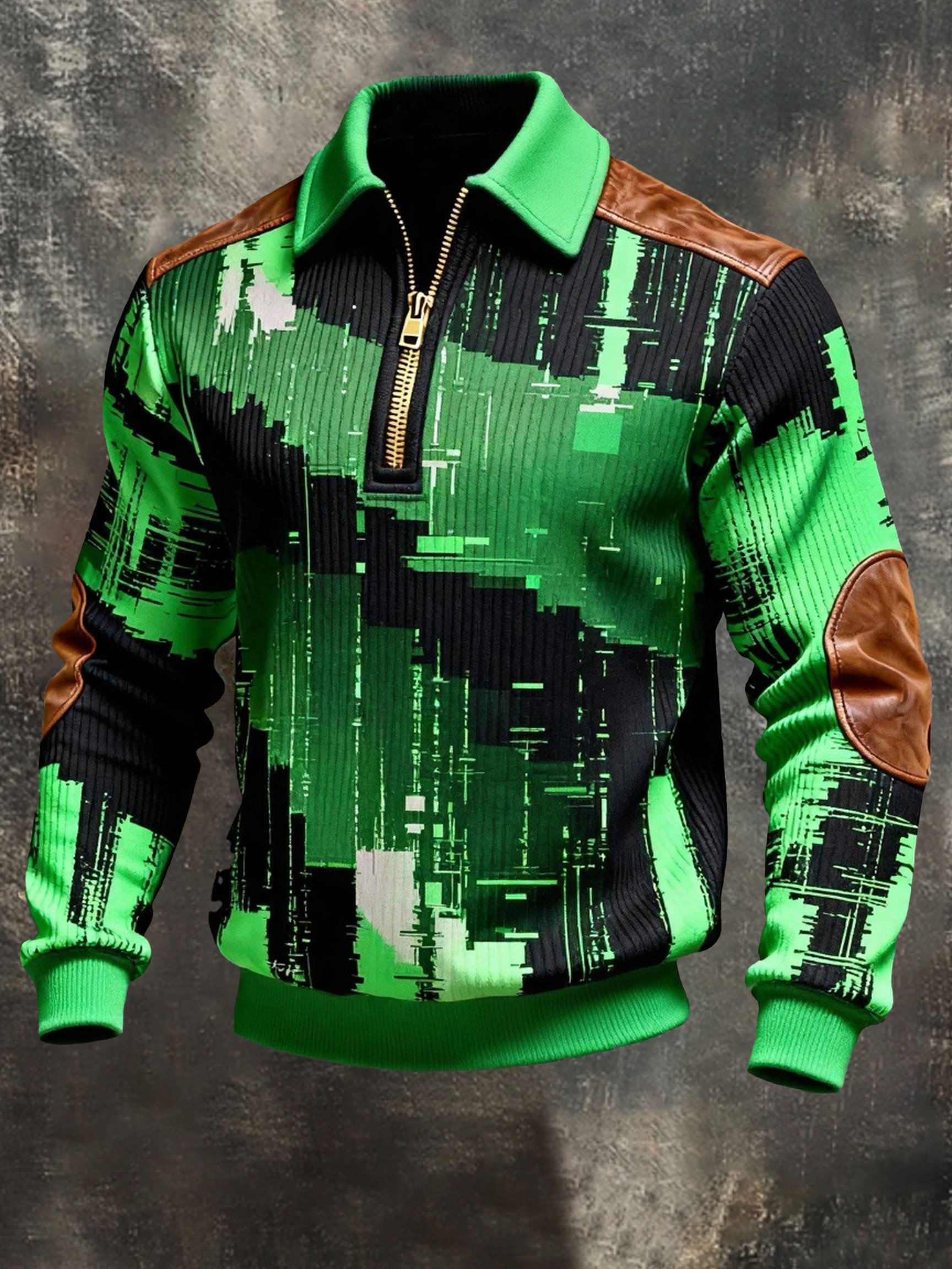 Sudadera vintage Color-Block estampado con cierre con gorrasucha para hombre
