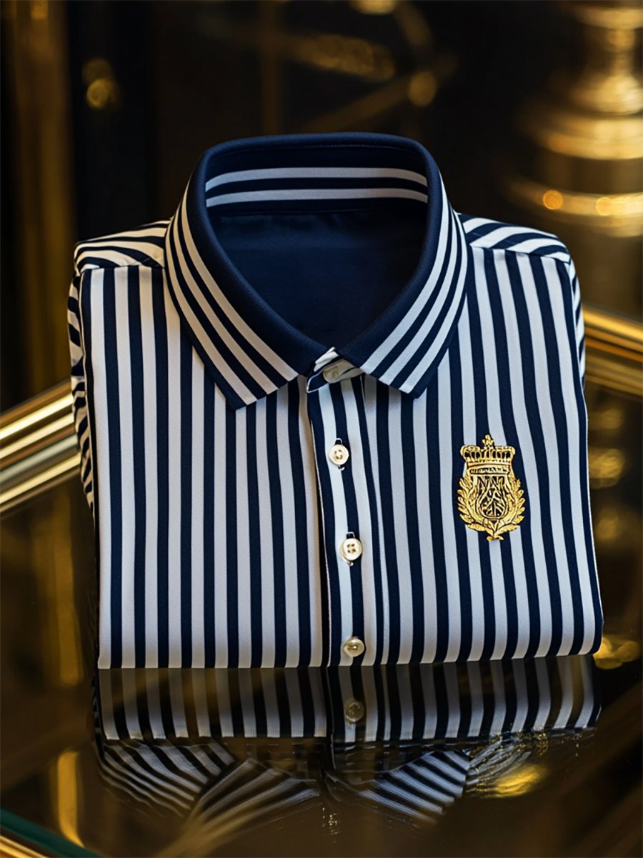 Camisa ejecutivo casual a rayas Logo estampado de manga larga para hombre