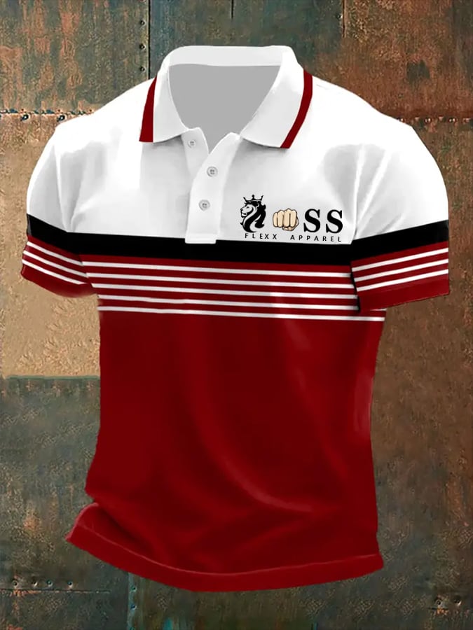 Camisa polo retro Letter estampado casual para hombre