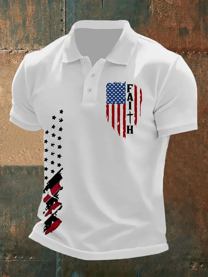 Camiseta Faith Cross America Flag estampado de manga corta POLO para hombre