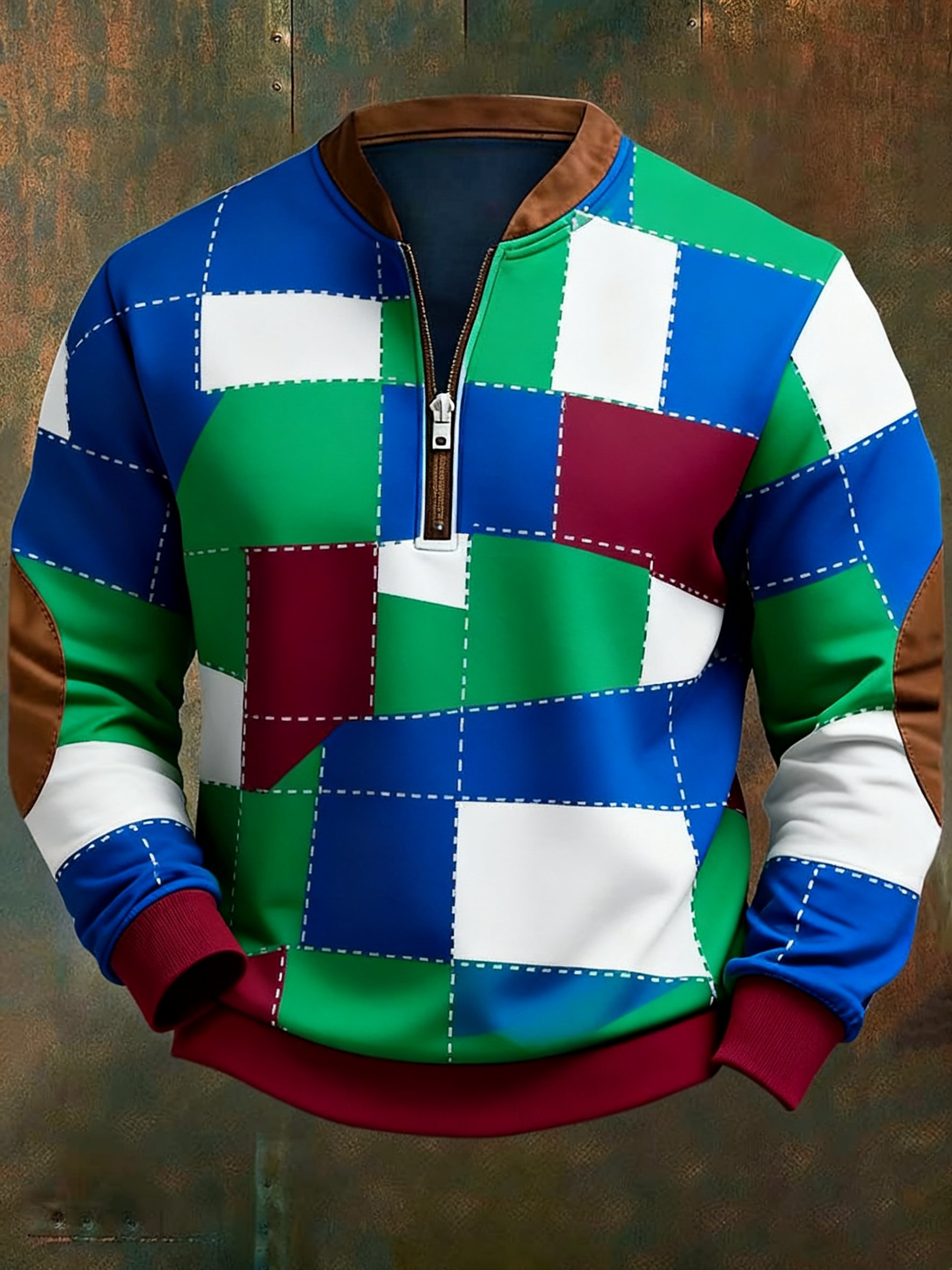 Sudadera casual geométrico en bloques de color estampado para hombre