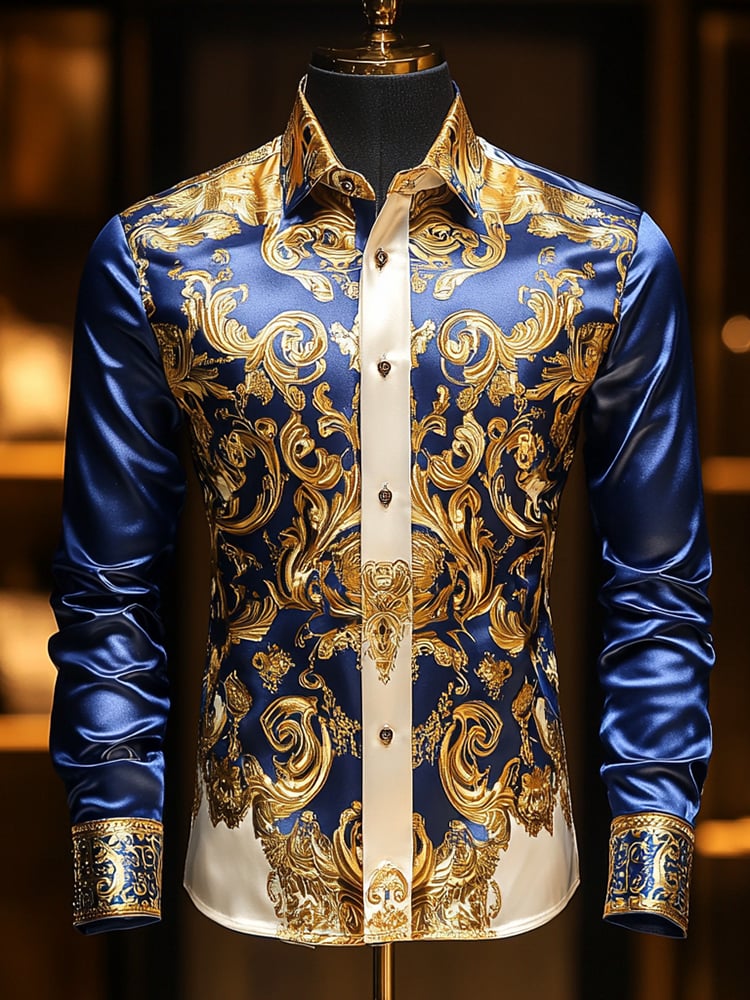 Camisa satén Luxe de manga larga con botones para hombre
