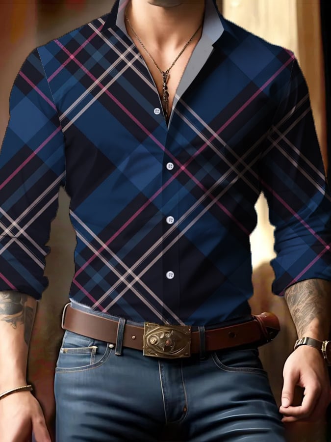 Casual ejecutivo Checkered Princamiseta para hombre