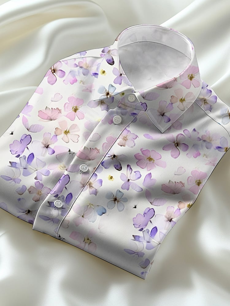 Camisa ejecutivo casual floral solapa de manga corta para hombre