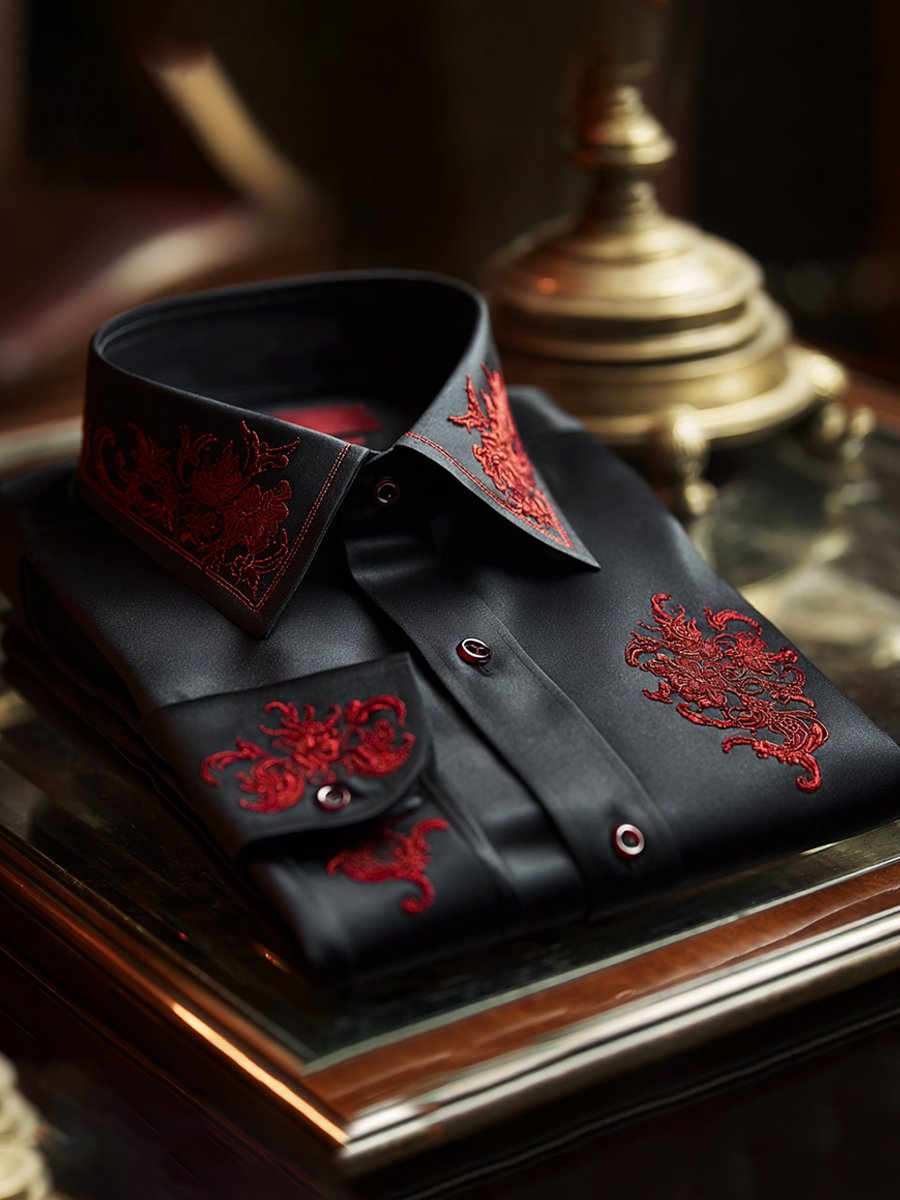 Camisa satén de lujo European diseño de manga larga con botones para hombre