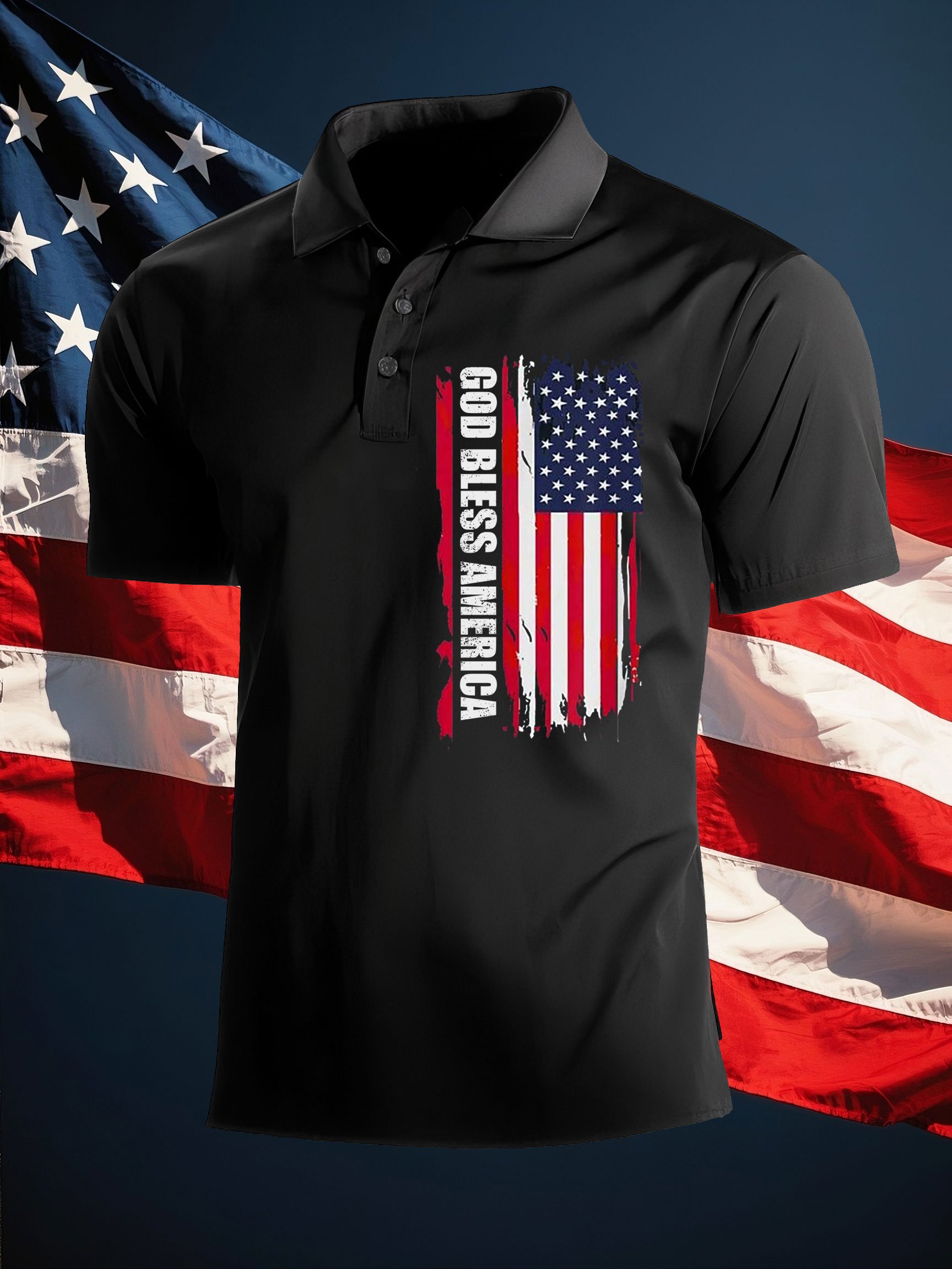 Camisa polo Independence Day God Bless America estampado para hombre