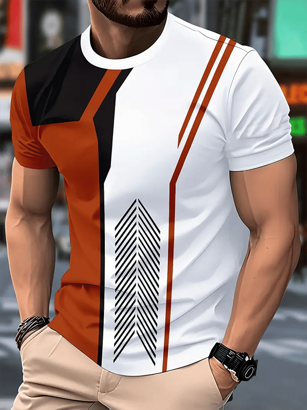 Camiseta ejecutivo rayas Logo estampado de manga corta para hombre