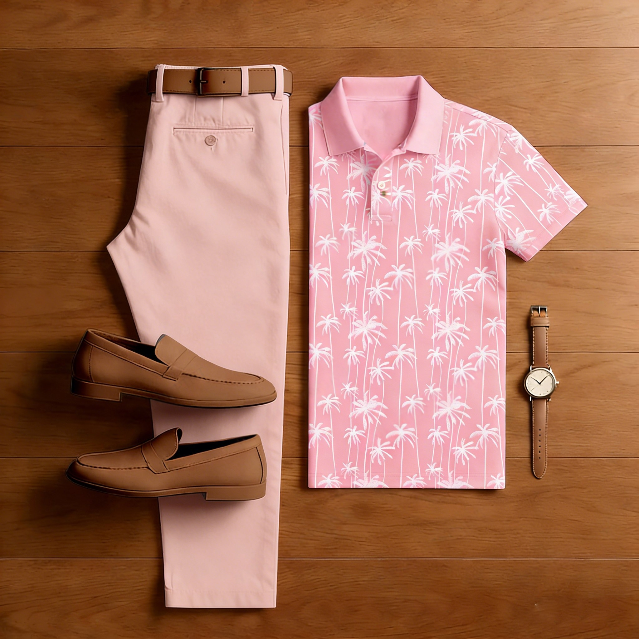 Conjunto de dos piezas casual Vacation estampado camisa polo and Trousers para hombre