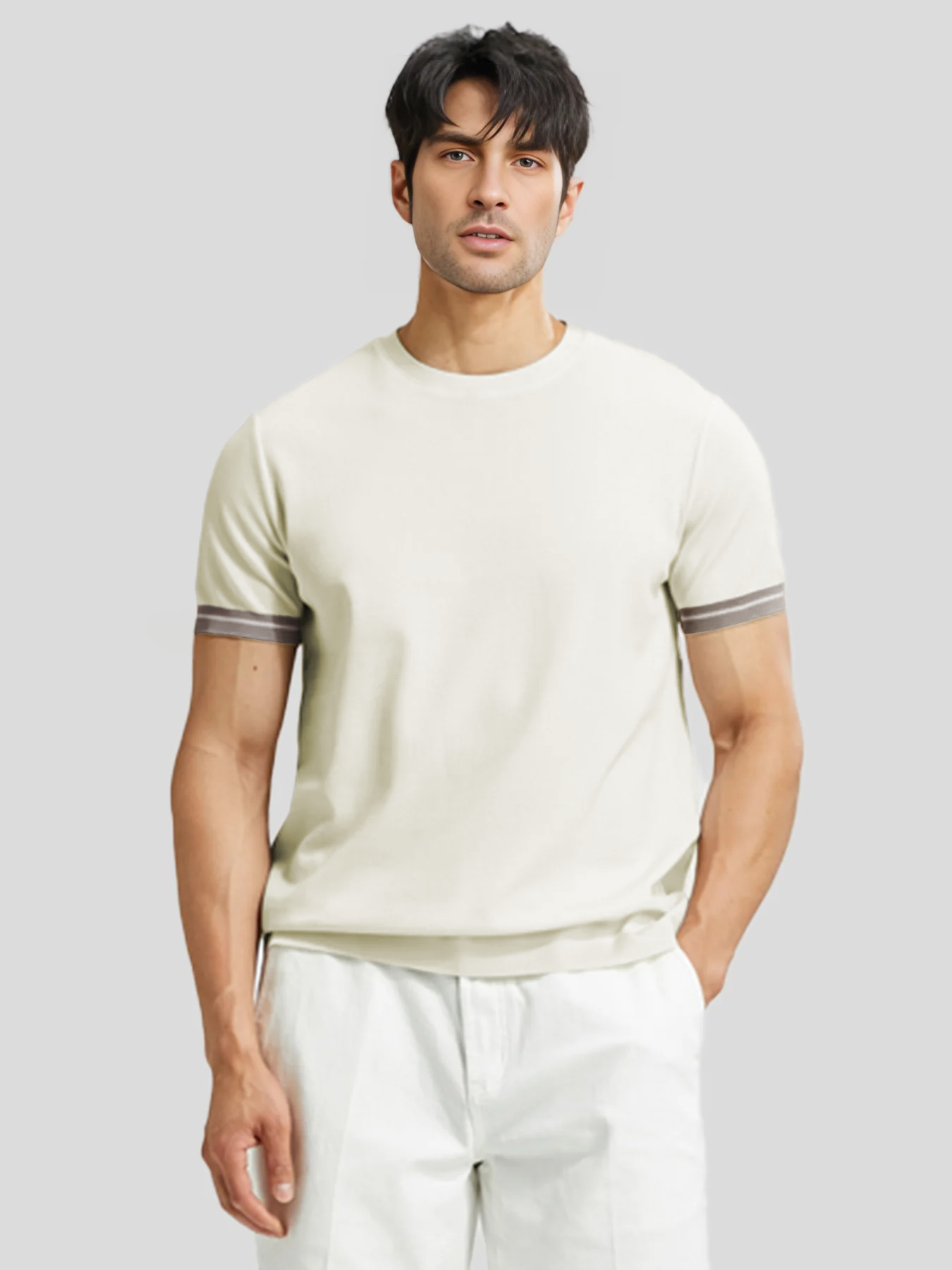 Camiseta Cooltejido en bloques de colored Cuffs de manga corta tejidoted
