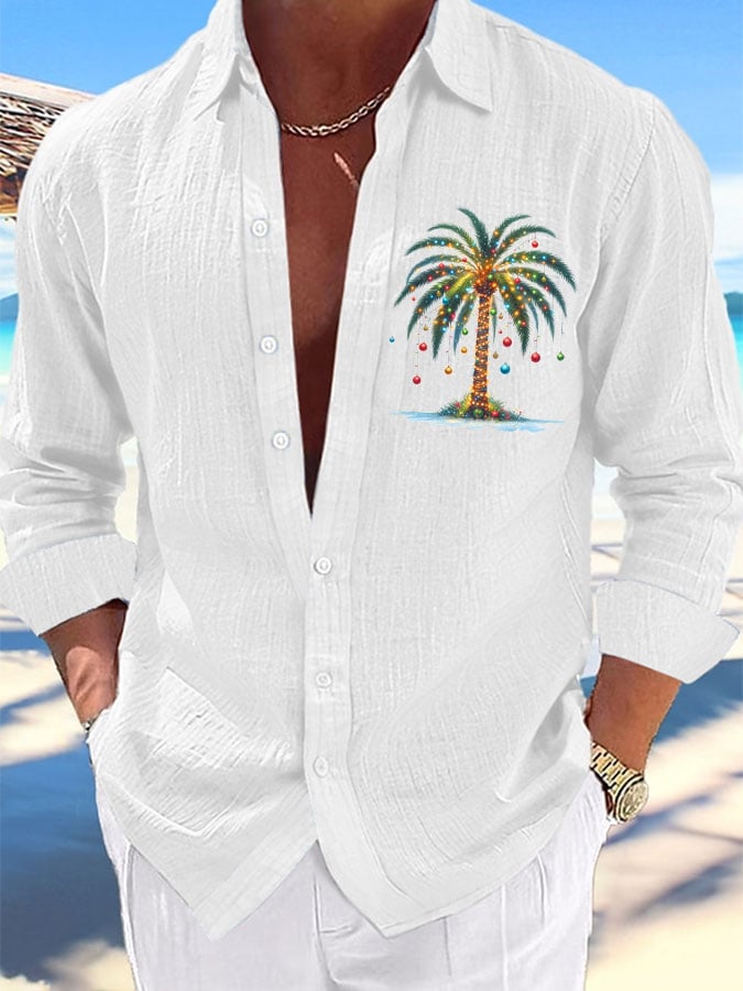 Camisa Christmas Palm Tree estampado casual para hombre