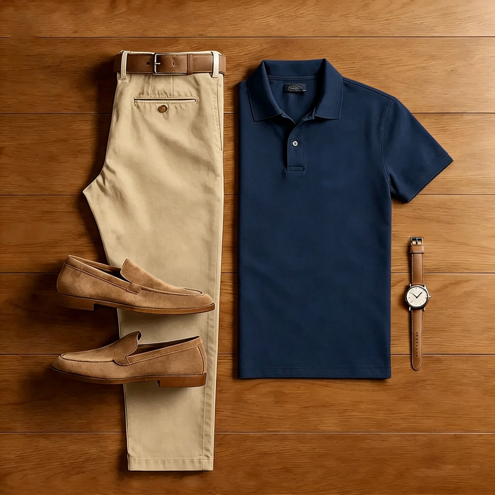 Conjunto de dos piezas casual Navy Blue camisa polo And Khaki pantalón para hombre