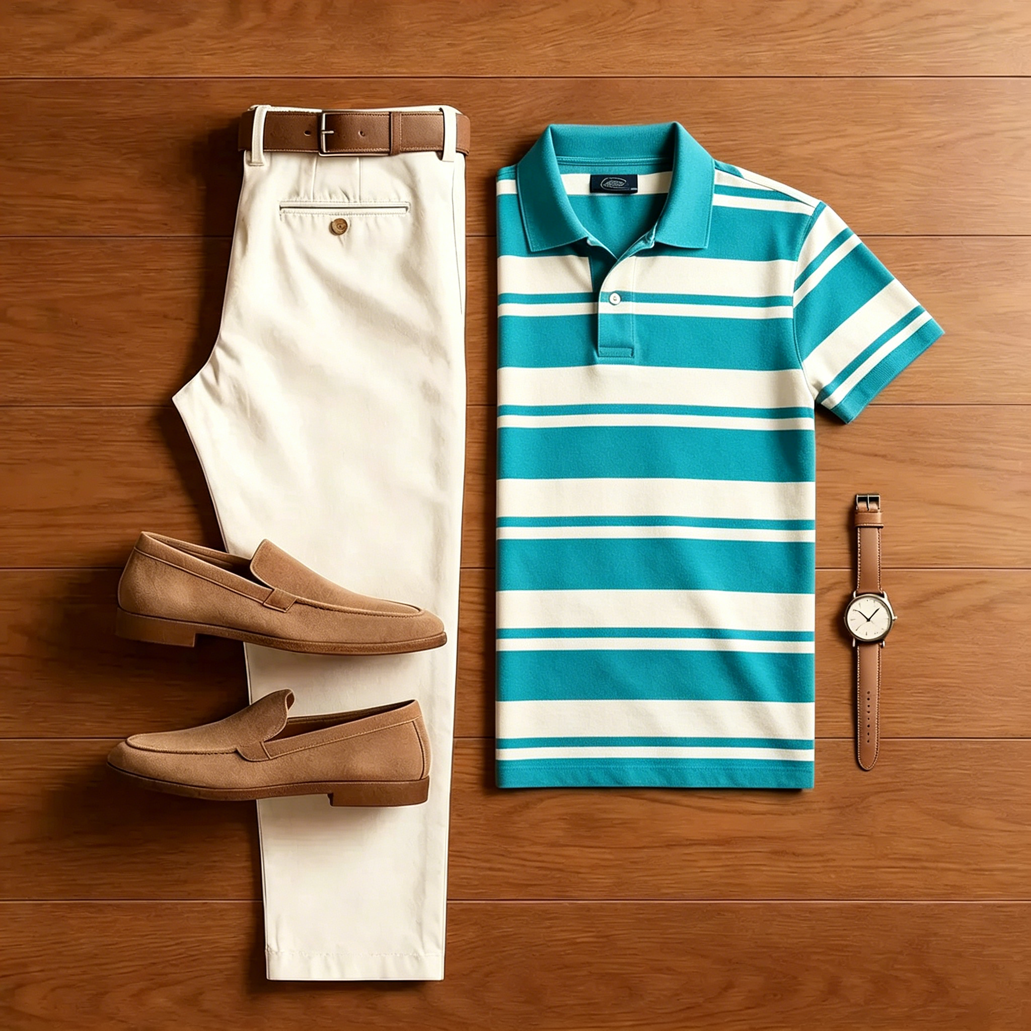 Conjunto de dos piezas casual Mint camisa polo And Off-white pantalón para hombre