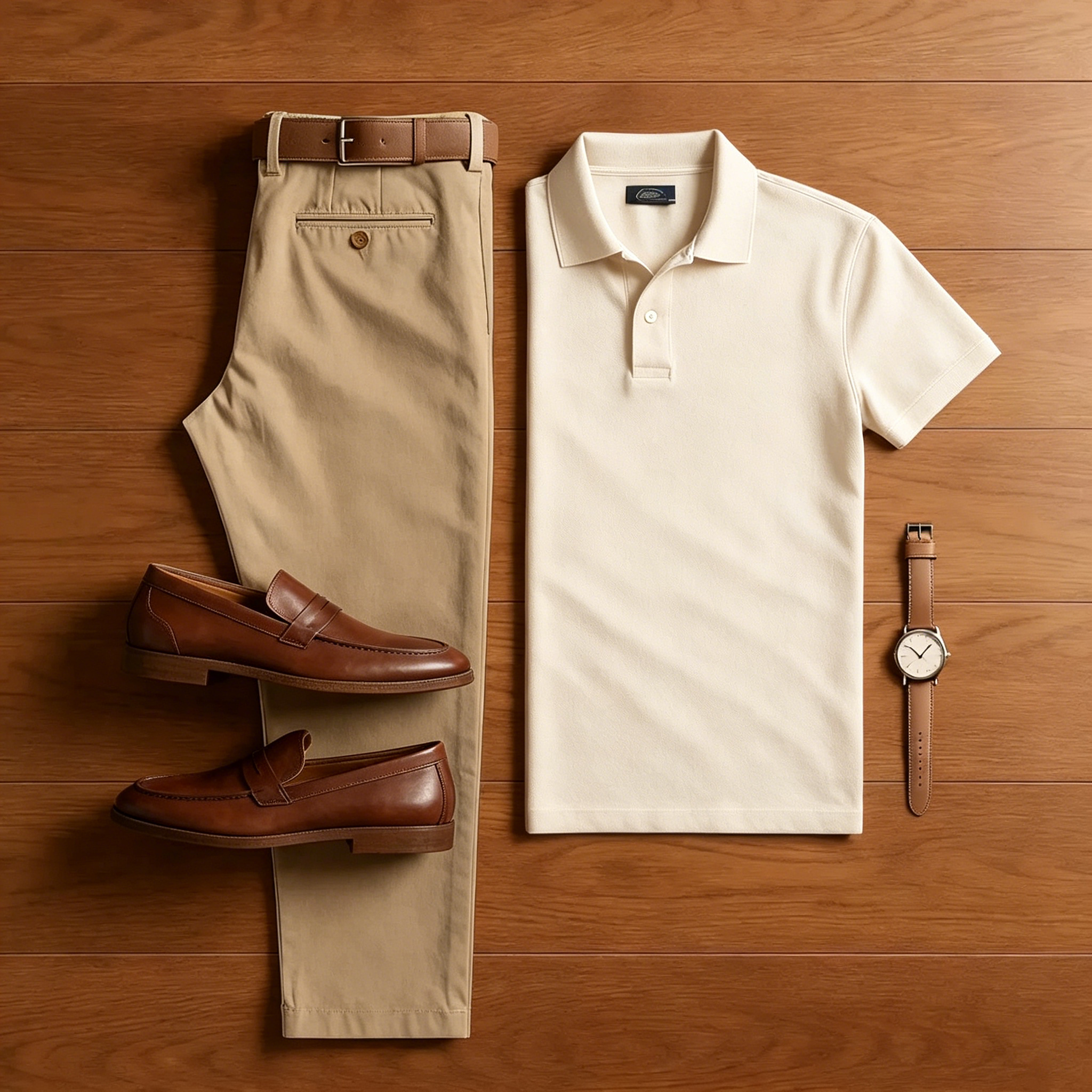 Conjunto de dos piezas casual Pale Beige camisa polo And Khaki pantalón para hombre