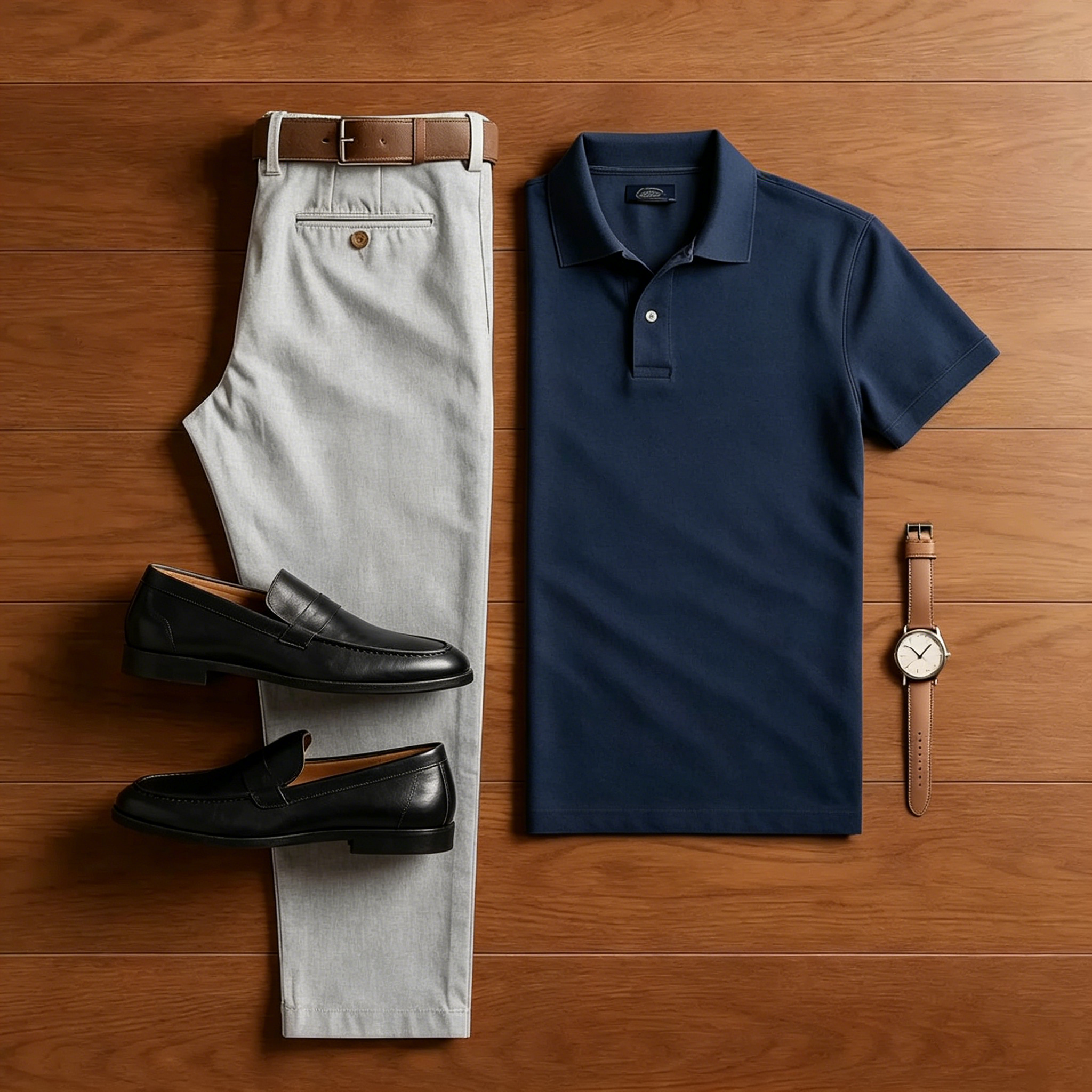 Conjunto de dos piezas casual Navy Blue camisa polo And Gray pantalón para hombre