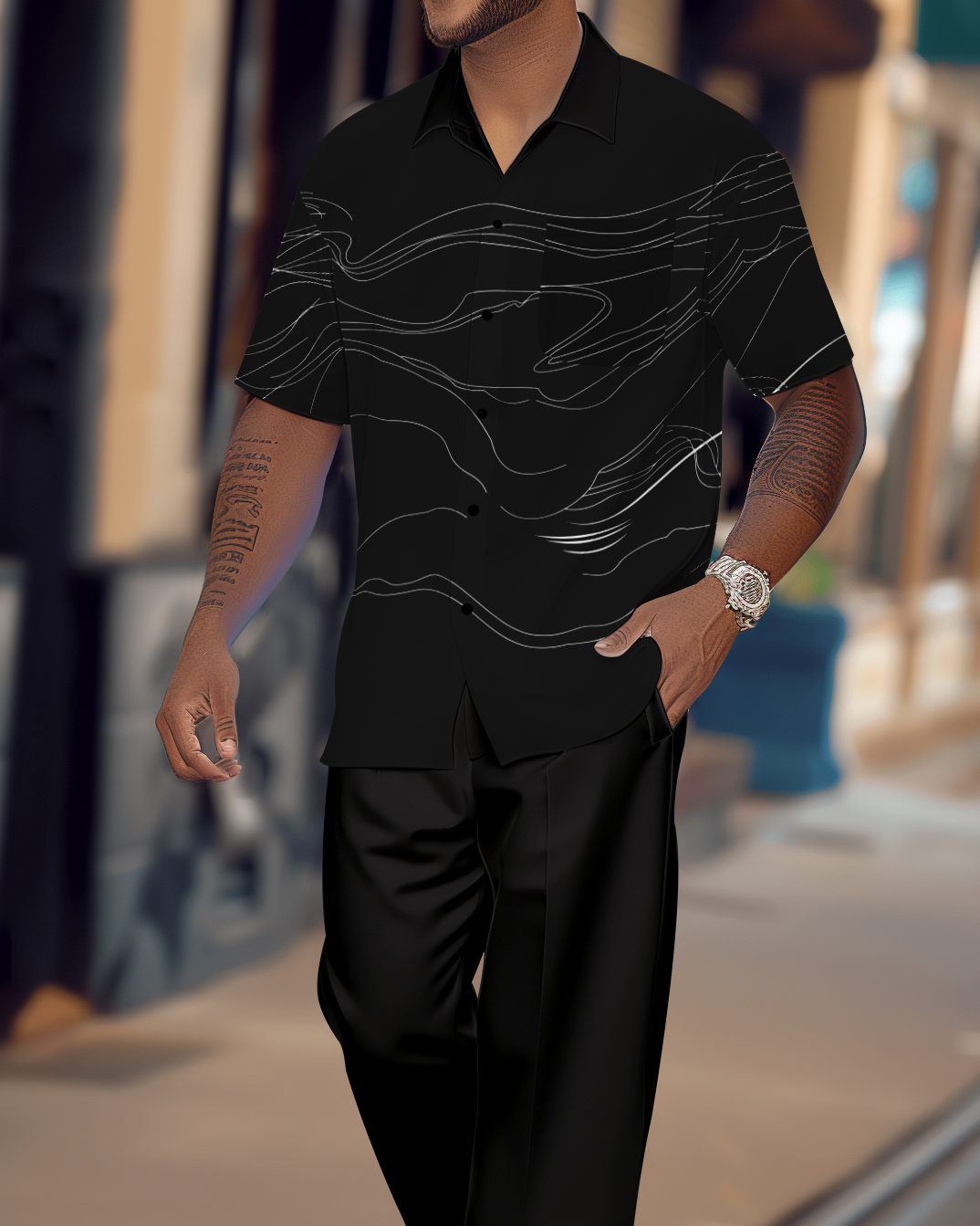 Camisa Gradient estampado de manga corta Walking Suit 1081 para hombre