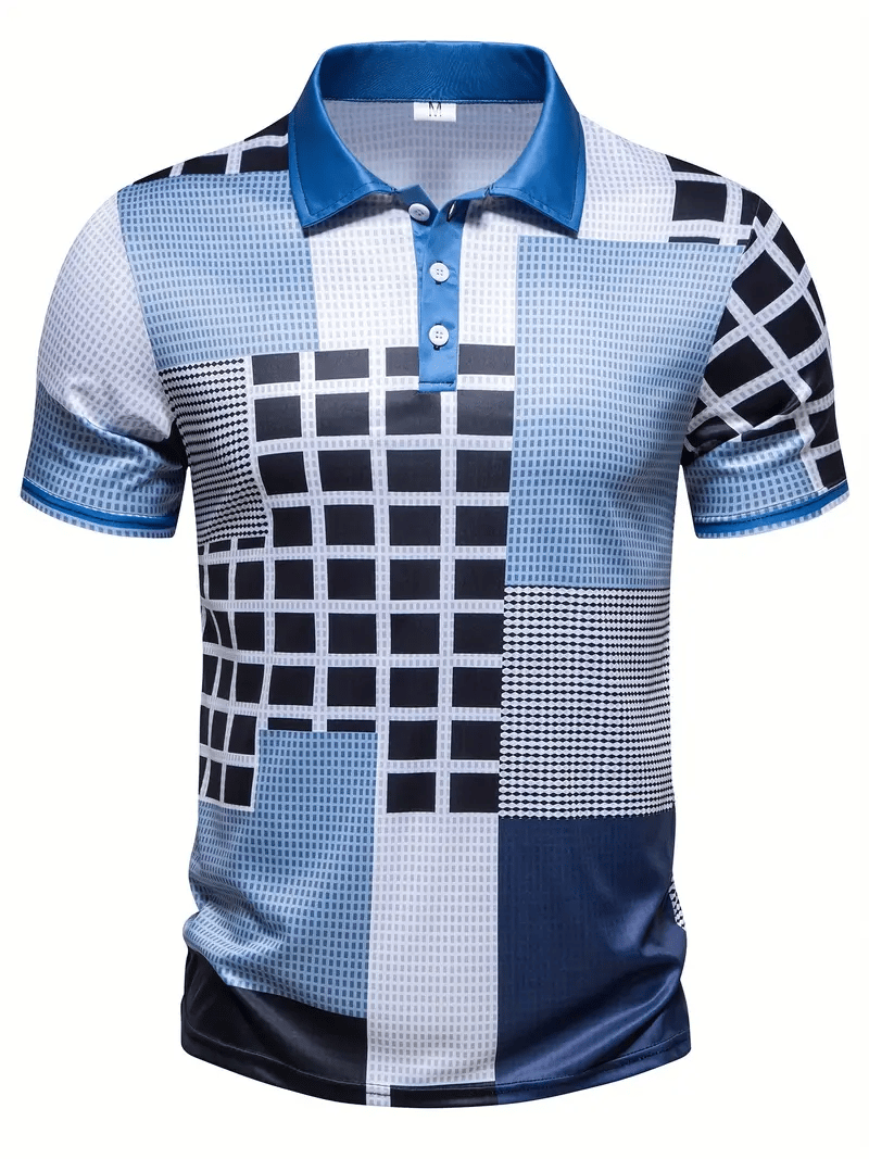 Camisa polo ejecutivo rayas Logo con botones de manga corta para hombre