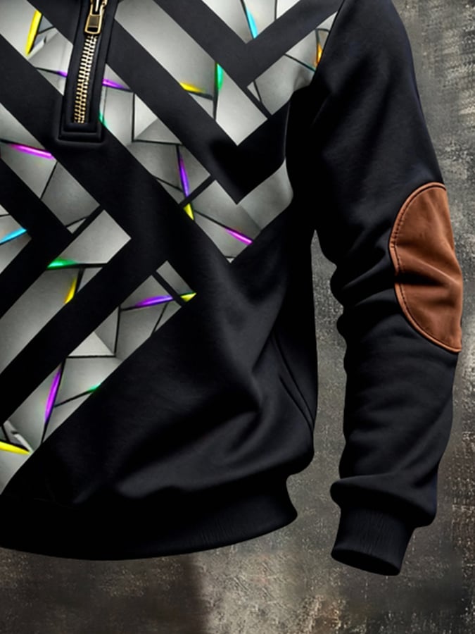 Sudadera retro en bloques de color estampado Color-Blocked con cierre para hombre