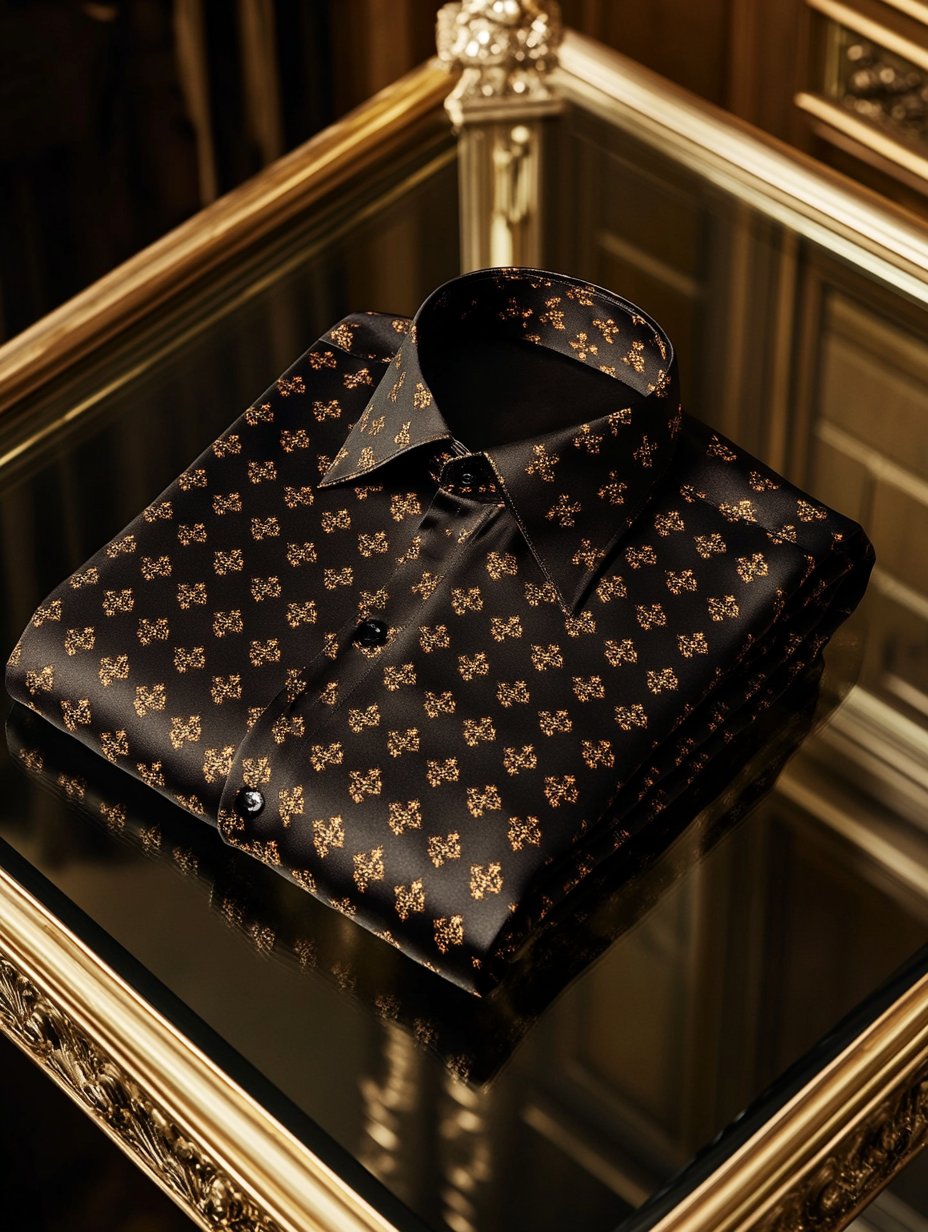 Camisa retro satén elegante Romantic de manga corta para hombre