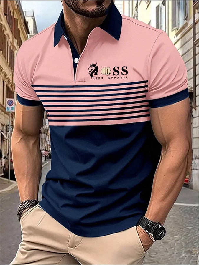 Camisa polo casual a rayas Letter para hombre