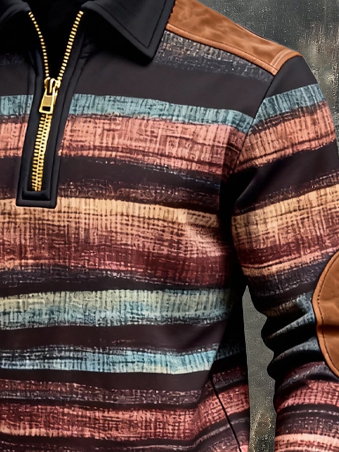Sudadera retro en bloques de color estampado cierre para hombre
