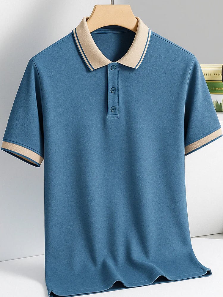 Camisa polo clásico ejecutivo Solid Button de manga corta para hombre