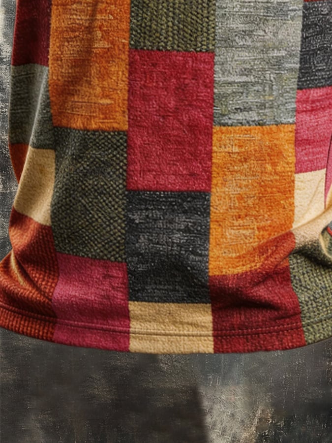 Camiseta retro Color-Block con cierre para hombre
