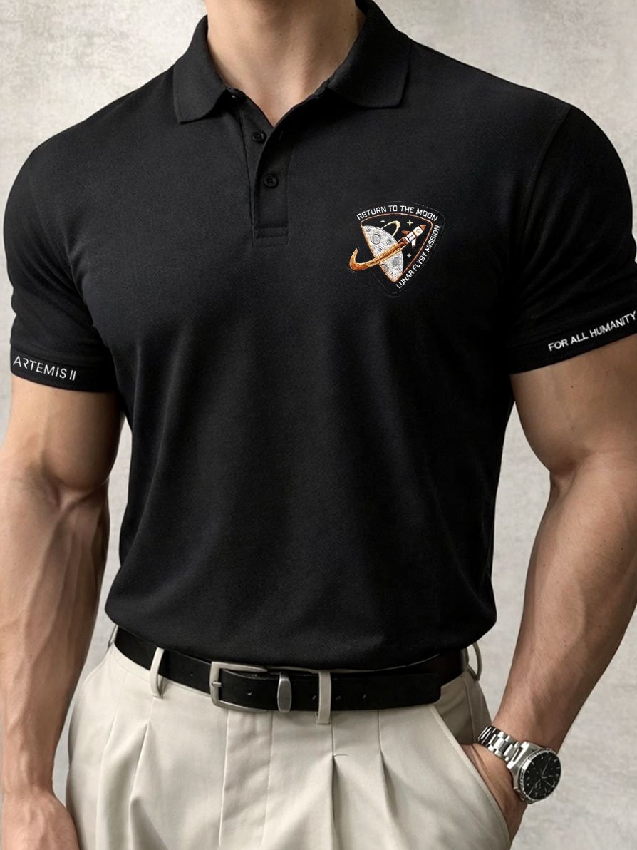 Camisa polo Artemis II Commemorative Edition casual de manga corta para hombre