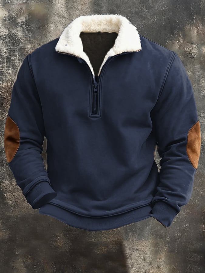 Sudadera vintage desgastado Plush solapa Warm para hombre