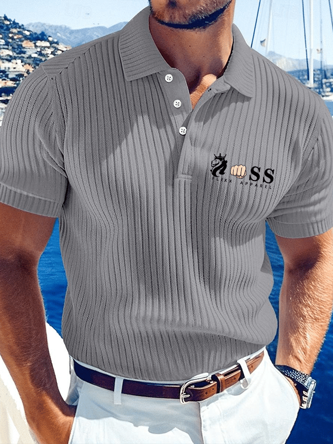 Camisa polo de modaable Letter estampado acanalado jacquard Fabric casual para hombre
