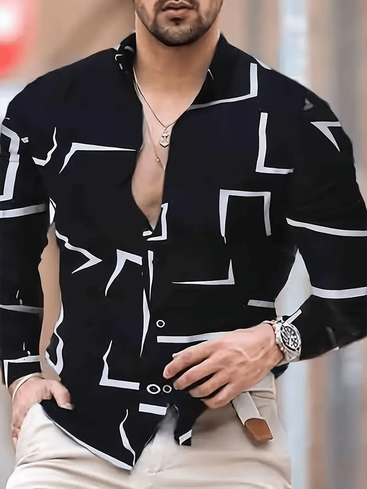 Camisa Street Style ejecutivo casual estampado de manga larga para hombre