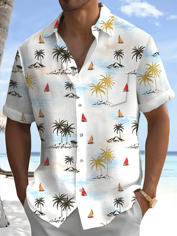 Camisa Palm Tree estampado casual Vacation (With bolsillos) para hombre