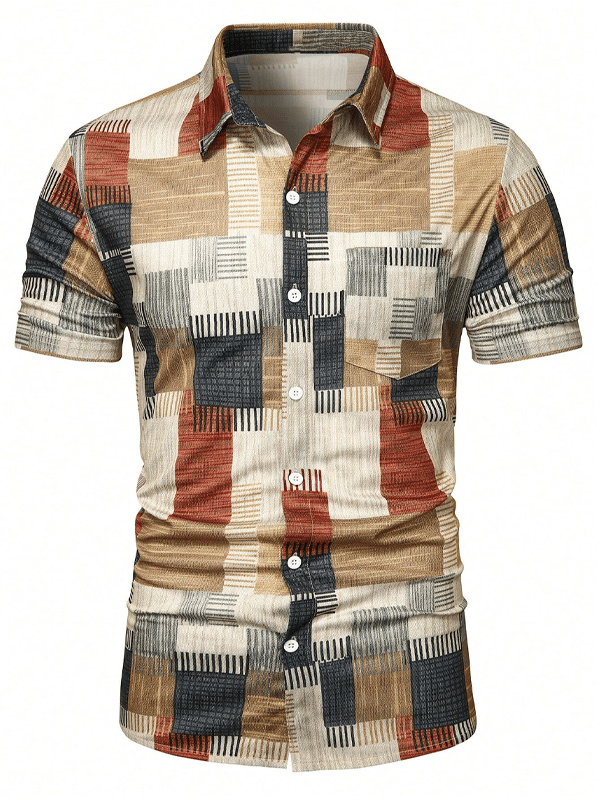 Camisa retro Hawaiian Vacation de manga corta para hombre