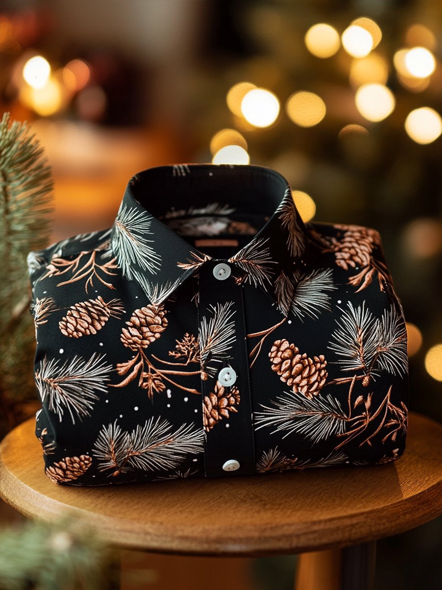 Camisa ejecutivo Pine Tree and Pine Nut Christmas de manga larga para hombre