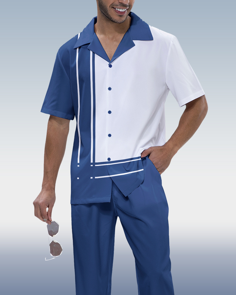 Navy Panel estampado de manga corta Walking Suit
